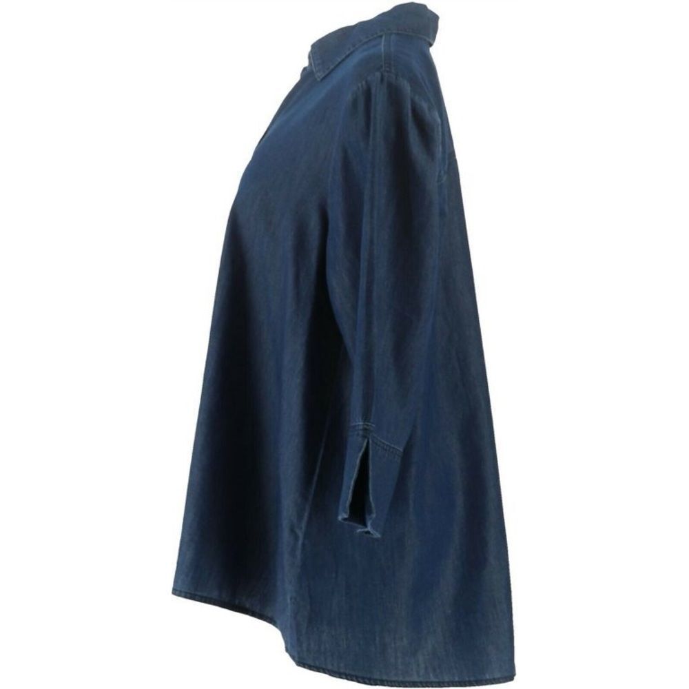 Martha Stewart Chambray Button Front 3/4- Sleeve Hi-Low Hem Blouse - Picture 5 of 8